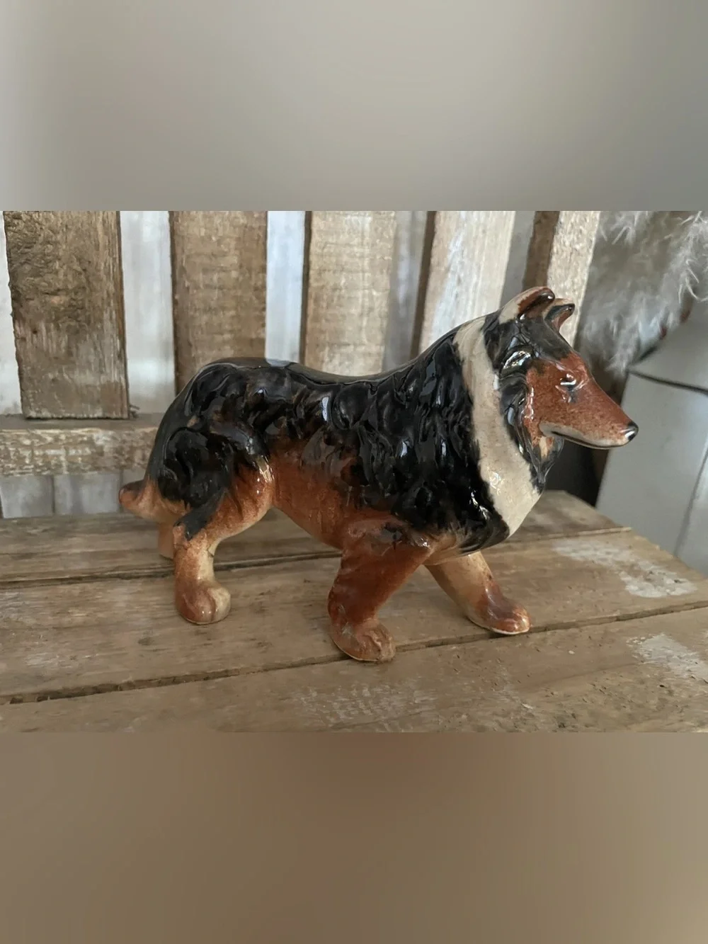 Collie figurine puppy dog Lassie sculpture vtg porcelain antique 1940 Japan